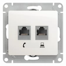 Розетка 2гн комп+ТФ RJ11+RJ45 с/у перламутр механизм Glossa Schneider Electric (1/10)