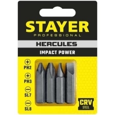 STAYER Биты для ударной отвертки HERCULES (4 шт; 36 мм) Stayer 25667-S4_z01