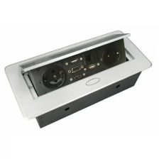 Блок розеток прямоугольный выдвижной 2 розетки (Schuko), 2xUSB, 1xLAN;1xHDMI, 1xVGA, max 3600W, 250V, с проводом 2,0 метра, серебро