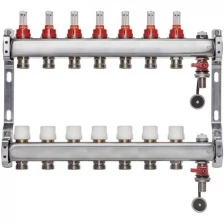 ColSys Р802, 7 выходов. Коллектор из нержавеющей стали с расходомерами, термостатическими клапанами, воздухоотводчиками и дренажными шаровыми кранами