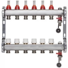ColSys Р802, 6 выходов. Коллектор из нержавеющей стали с расходомерами, термостатическими клапанами, воздухоотводчиками и дренажными шаровыми кранами