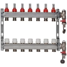 ColSys P810, 7 выходов. Коллекторная группа с расходомерами, термостатическими клапанами, воздухоотводчиками и дренажными шаровыми кранами