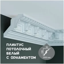 Карниз с орнаментом Fabello Decor C 1097, плинтус потолочный белый грунтованный из полиуретана, профиль для потолка, 90*100*2000 мм