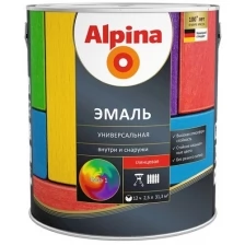 Эмаль алкидная Alpina, универсальная, глянцевая, база 1, белая, 2,5 л